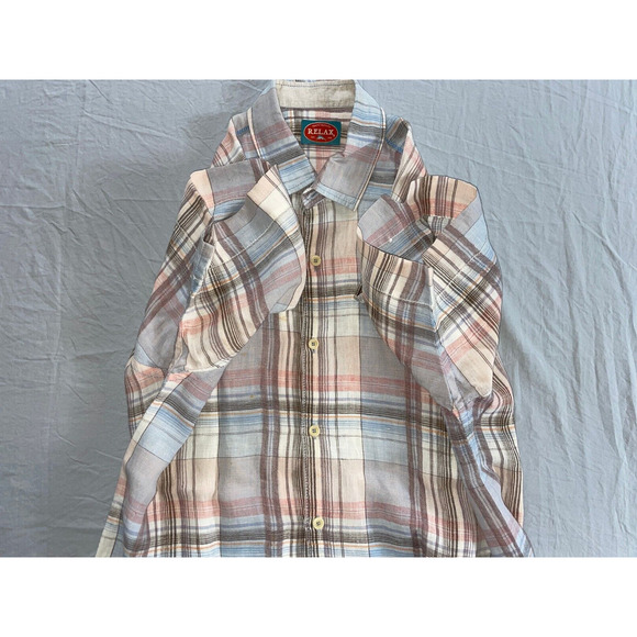 Tommy Bahama Short Sleeve Button Front 100% Linen Shirt. Plaid, Size L. EUC!! - Picture 5 of 7